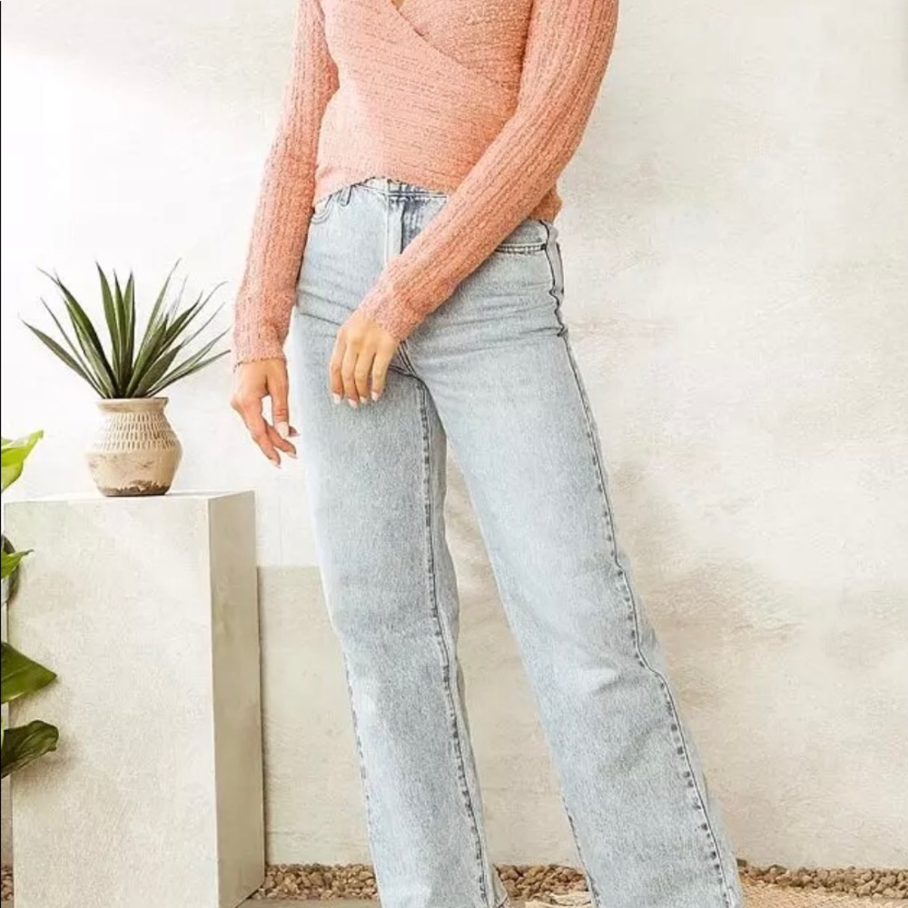 Pink Le Lis Surplice Cropped Sweater